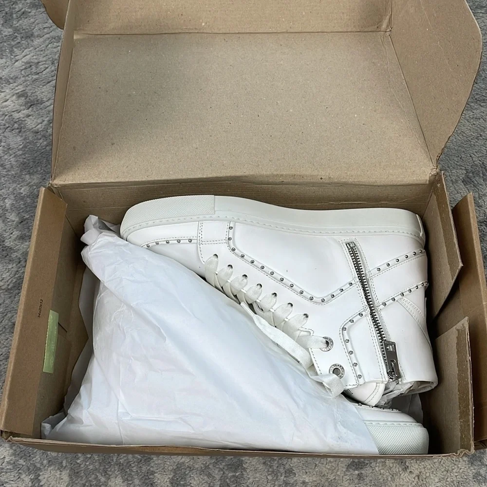 NIB Zadig & Voltaire High Flash Sneaker Studded High Top White Leather Sz 40 - Picture 6 of 14